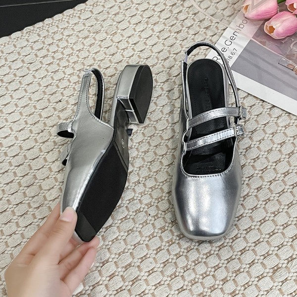 Women Sandals Summer 2024 Woman Low Heels Double Buckle Mary Janes Shoes Patent Leather Dress Shoes Back Strap Zapatos Mujer