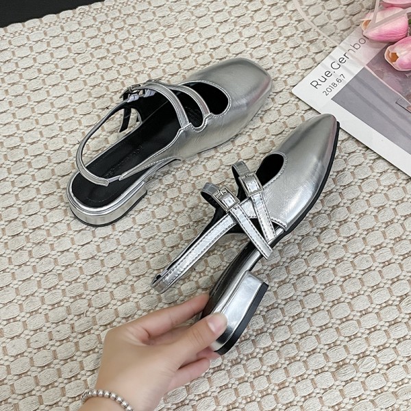 Women Sandals Summer 2024 Woman Low Heels Double Buckle Mary Janes Shoes Patent Leather Dress Shoes Back Strap Zapatos Mujer