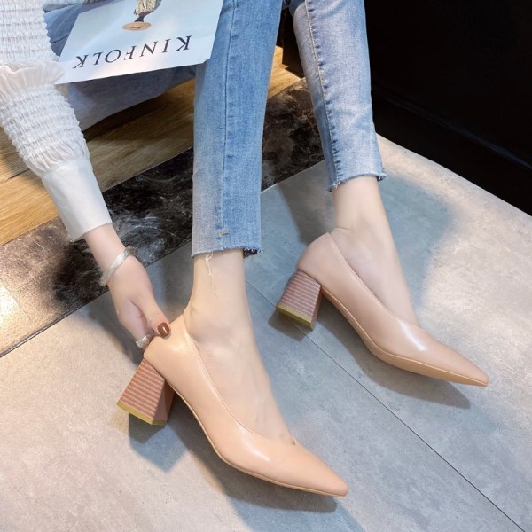 2024 New Womens Platform Heels Shallow Pointed Toe Square Heel Ladies Dress Shoes Spring/Autumn Sexy Zapatos De Mujer Pumps