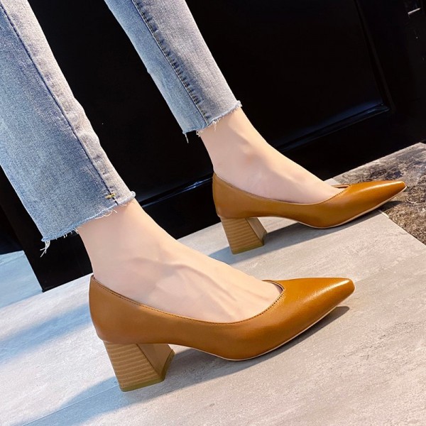 2024 New Womens Platform Heels Shallow Pointed Toe Square Heel Ladies Dress Shoes Spring/Autumn Sexy Zapatos De Mujer Pumps