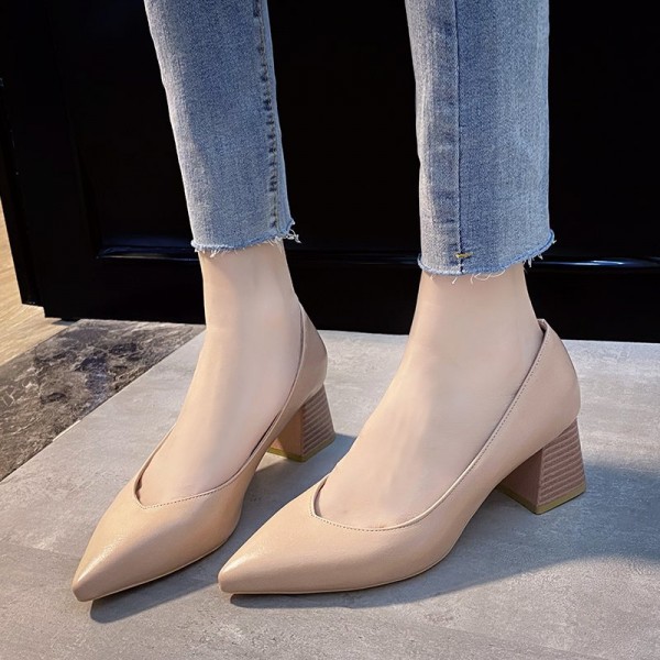 2024 New Womens Platform Heels Shallow Pointed Toe Square Heel Ladies Dress Shoes Spring/Autumn Sexy Zapatos De Mujer Pumps