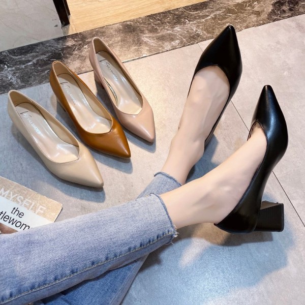 2024 New Womens Platform Heels Shallow Pointed Toe Square Heel Ladies Dress Shoes Spring/Autumn Sexy Zapatos De Mujer Pumps