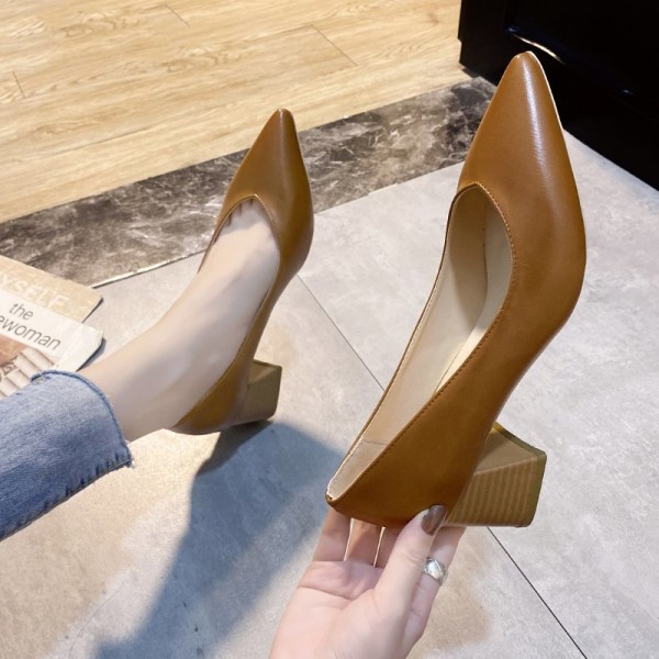 2024 New Womens Platform Heels Shallow Pointed Toe Square Heel Ladies Dress Shoes Spring/Autumn Sexy Zapatos De Mujer Pumps