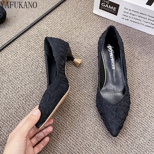 4Cm Mid Heel Comfortable Career Work Shoes Fashion Pleated Design Women Pumps Elegant Pointed Toe Thin Heel Party Prom Shoes