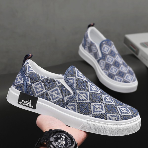 Men Casual Shoes Embroidered Print Design Outdoor Sneakers Platform Slip-On Shoes Trainers Skate Flats Walking Sneakers For Male